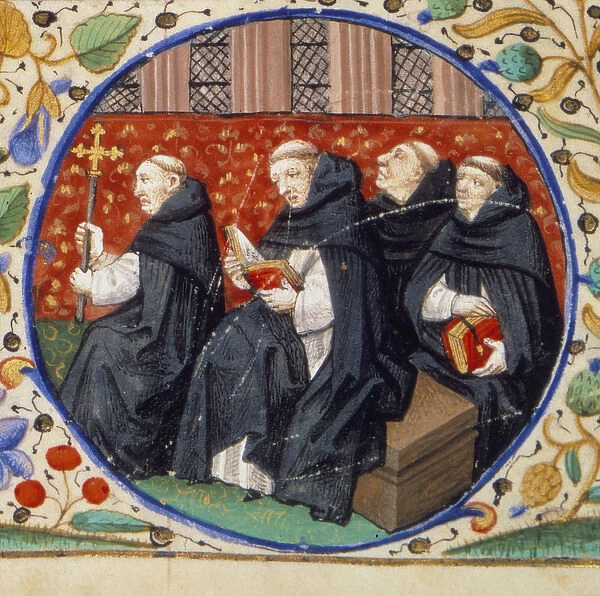 Scene of monastic life. Detail representing monks of the Order of Dominicans