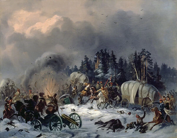 Scene from the Russian-French War in 1812 (oil on canvas)