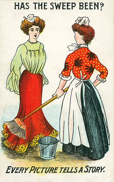 Servant girl after a romantic encounter with a chimney sweep (chromolitho)