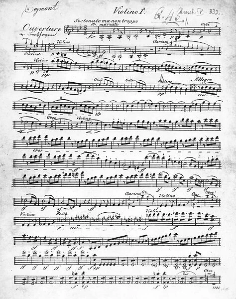 Sheet Music for the Overture to Egmont by Ludwig van Beethoven, written between 1809-10