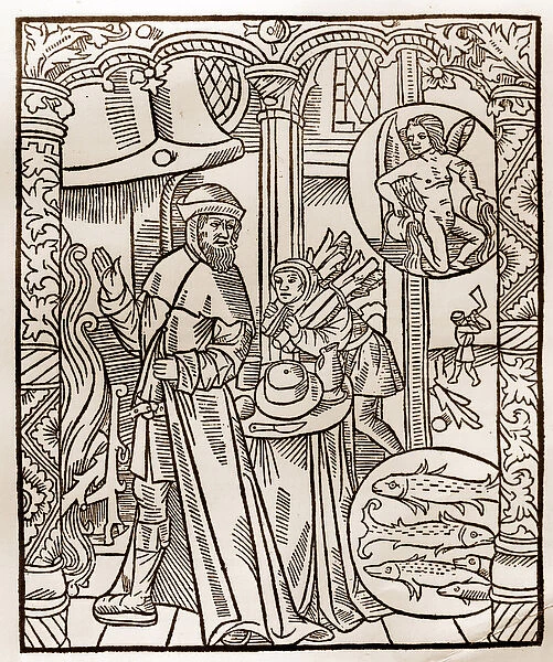 Shepherds calendar - The Labours of the Months - February - Woodcut from the 1496