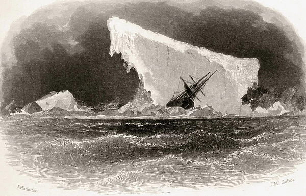 Ship Wrecked on Iceberg, engraved by J. McGoffin, title illustration from Arctic
