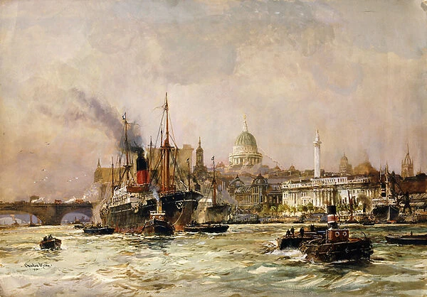Shipping on the Thames Below St. Paul s, 1930 (pencil