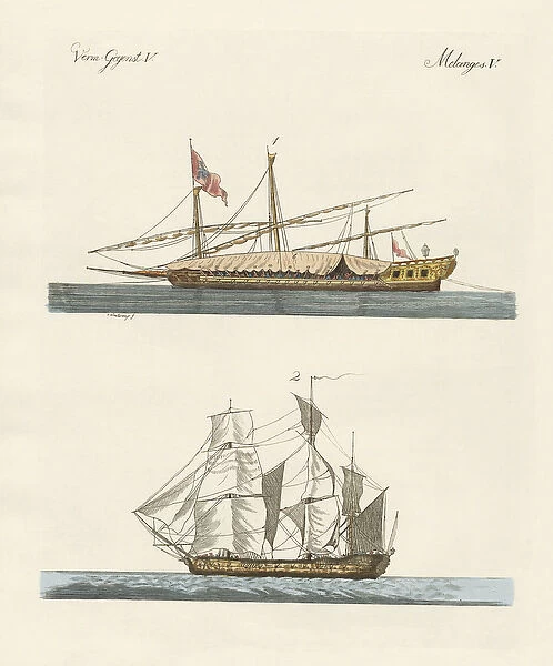 Ships (coloured engraving)