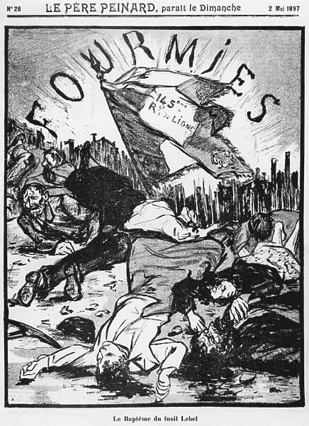 The shooting of Fourmies, illustration from Le Pere Peinard, 2nd May 1897 (litho) (b  /  w photo)