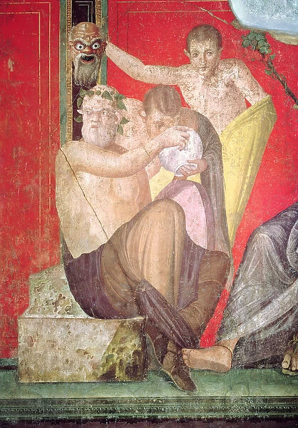 Silenus and the Young Satyr, East Wall, Oecus 5, 60-50 BC (fresco) (see 57188 for detail)