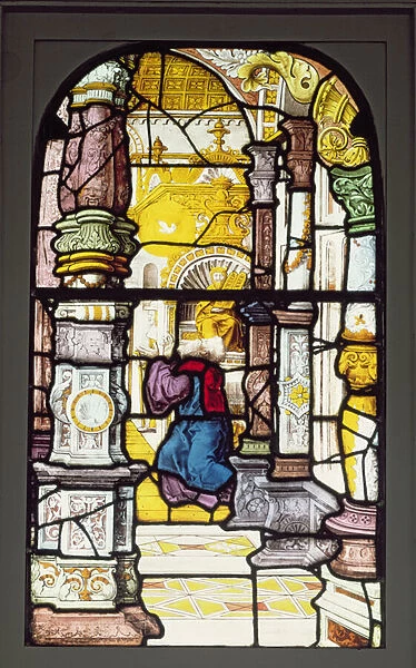 Simeon in the Temple beholding the Holy Spirit (stained glass)