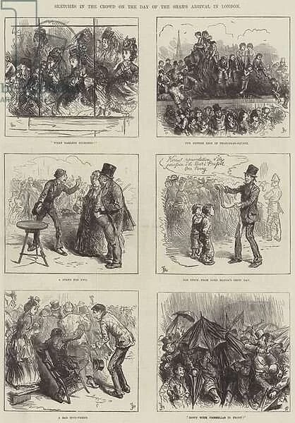 Sketches in the Crowd on the Day of the Shahs Arrival in London (engraving)