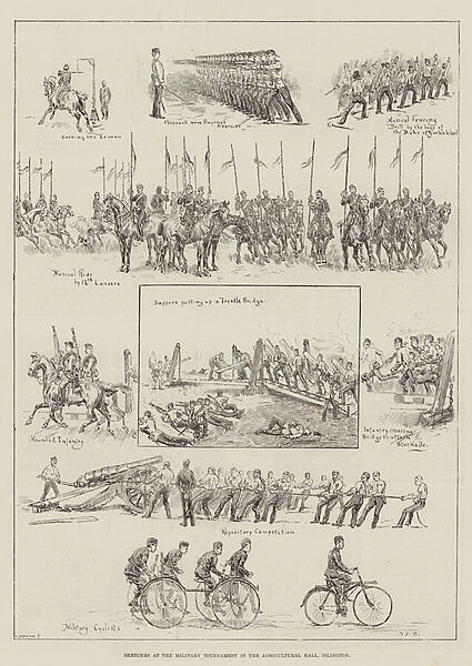 Sketches at the Military Tournament in the Agricultural Hall, Islington (engraving)