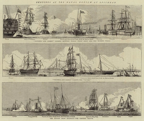 Sketches at the Naval Review at Spithead (engraving)
