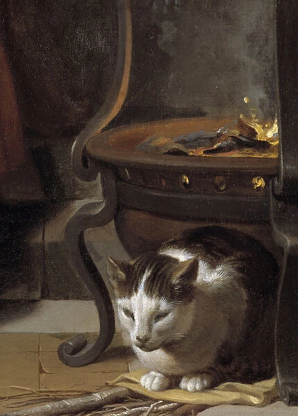 The Sleep of the Child Jesus Detail depicting a cat sleeping under the stove