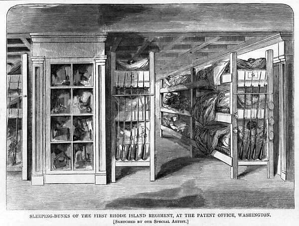 Sleeping-bunks of the First Rhode Island Regiment, at the Patent Office, Washington, pub