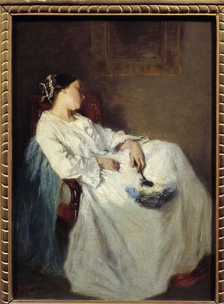 Sleeping Seated Woman Painting by Octave Tassaert (1800-1874) 19th century Sun