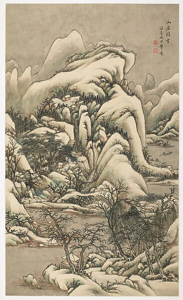 Snow in Mountain Villa, from an album of 12 leaves, 1723 (ink & colour on paper)