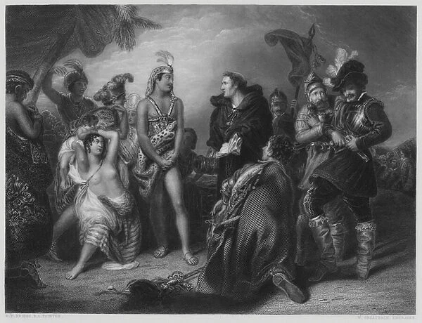 Spaniards and Peruvians, from the picture in the Vernon Gallery (engraving)