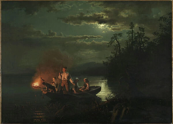 Spear Fishing on Lake Kroderen, 1851 (oil on canvas)