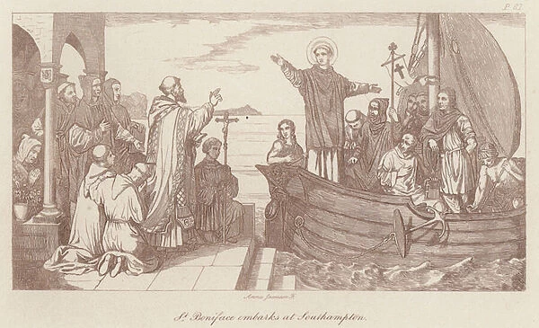 St Boniface embarks at Southampton (engraving)