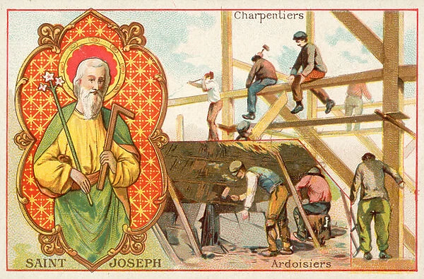 St Joseph, patron saint of carpenters and roofers (chromolitho)
