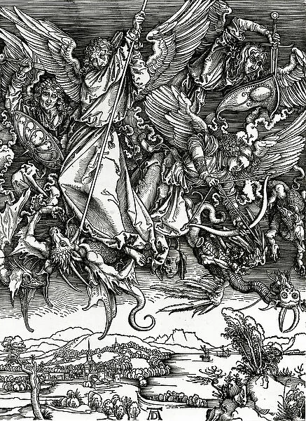 St. Michael fighting the Dragon, 1498 (woodcut)