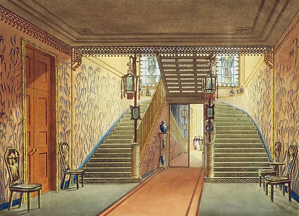 The Staircase, from Views of the Royal Pavilion, Brighton, by John Nash, 1826 (print)