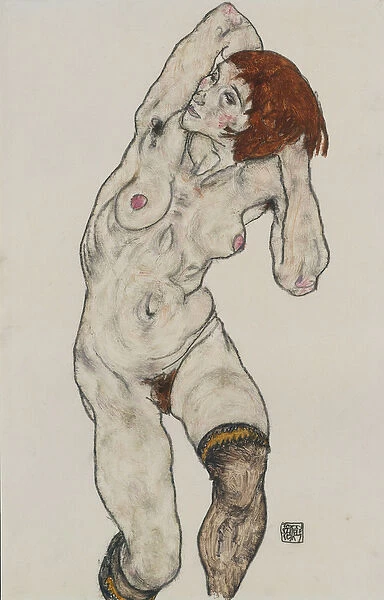 Standing Nude in Black Stockings, 1917 (w  /  c and charcoal on paper)