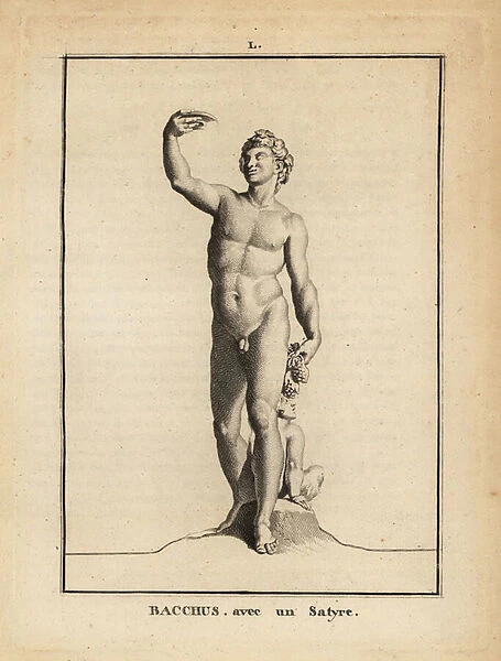 Statue of Bacchus, the Roman god of wine, naked with a satyr
