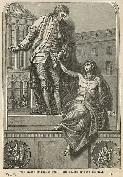 The statue of Thomas Guy in the chapel of Guys Hospital (engraving)