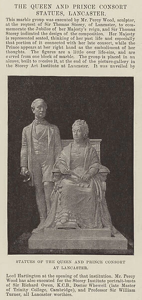 Statues of the Queen and Prince Consort at Lancaster (b  /  w photo)