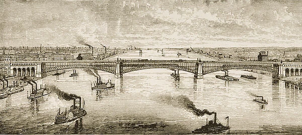 Steel Bridge Crossing the Mississippi River at St. Louis, c. 1874, from American Pictures