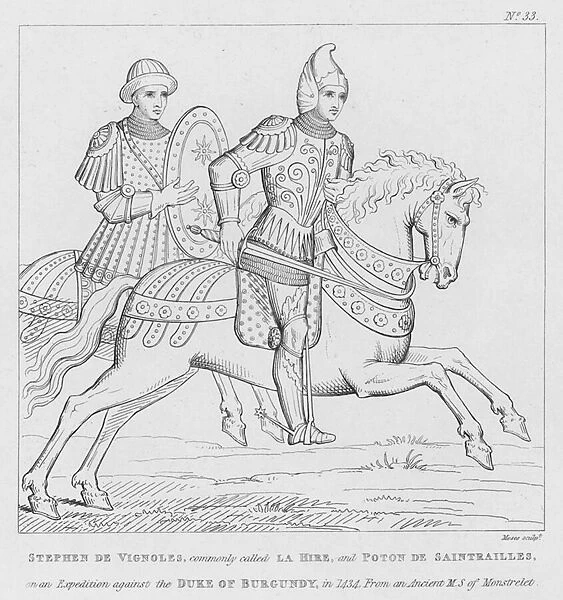 Stephen de Vignoles, commonly called La Hire, and Poton de Saintrailles, on an expedition against the Duke of Burgundy, in 1434 (engraving)