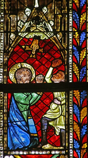 The stoning of St Stephen, 1310 (stained glass)
