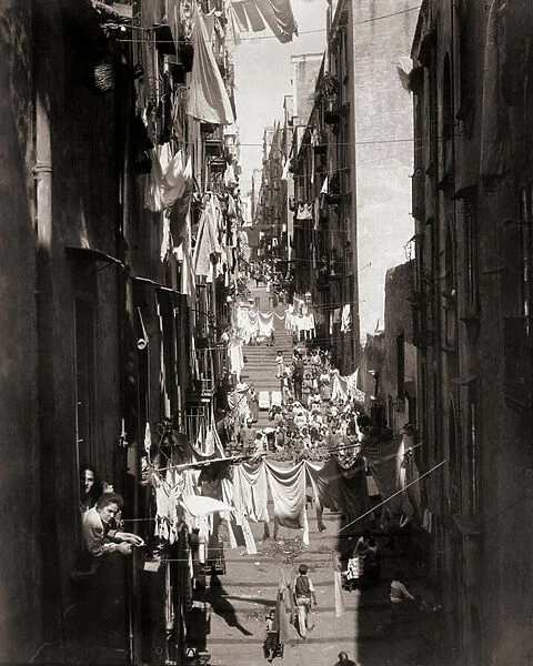 Street scene, Naples, Italy, 19th century (b  /  w photo)