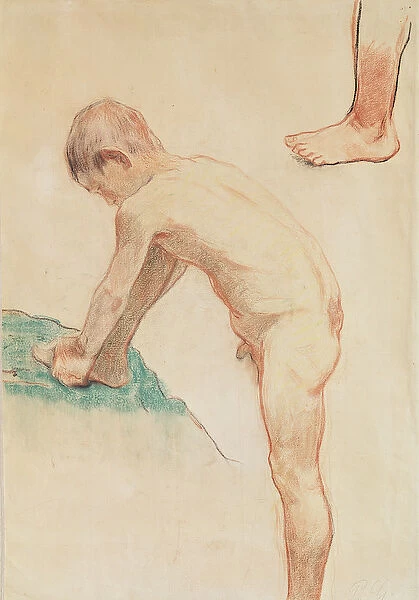 Study of a boy and a foot, 1888 (red chalk, charcoal & pastel on beige paper) (see