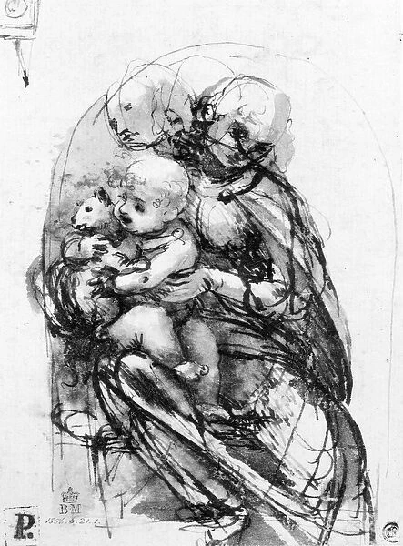 Study for a Madonna with a Cat, c. 1478-80 (pen & ink over stylus underdrawing on paper)