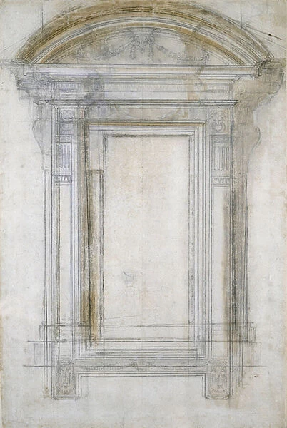 Study of a Window with a semi-circular gable, c. 1546 (black chalk & wash on paper)