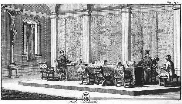 The Table of Inquisition (engraving) (b  /  w photo)