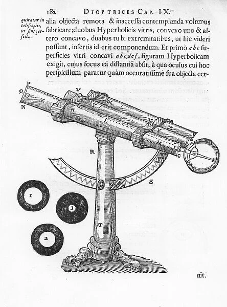 Telescope, illustration from Les Principes de la Philosophie, by Rene Descartes