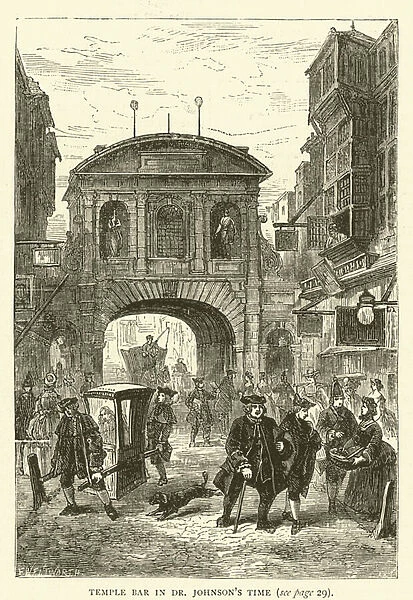 Temple Bar in Dr Johnsons time (engraving)