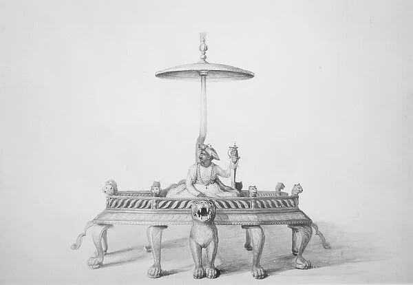 Tipu Sultan seated on his throne, Mysore (litho)