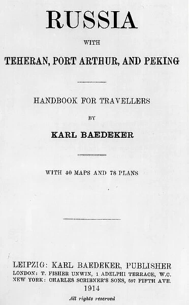Title page from a Baedeker guide to Russia, published 1914 (engraving) (b  /  w photo)
