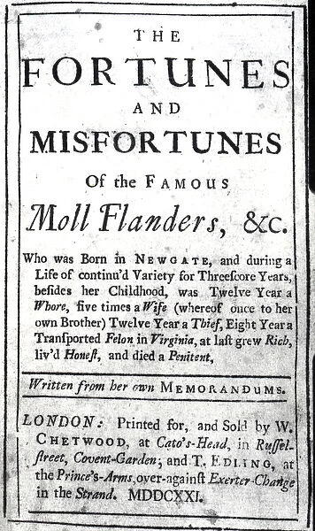 Title Page for Moll Flanders by Daniel Defoe, published 1722 (printed paper)