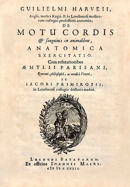 Title page from De Motu Cordis set Sanguinis in Animalibus