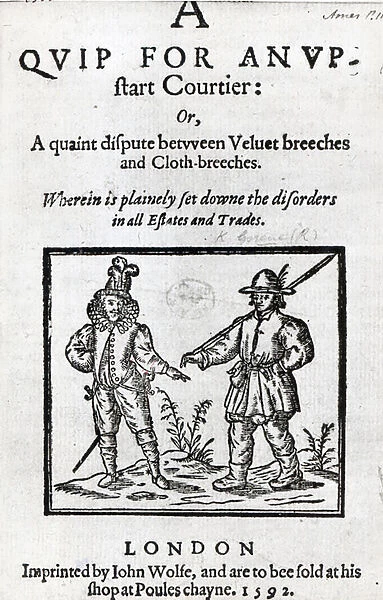 Title page for A Quip for an Upstart Courtier by Robert Greene, 1592 (woodcut)