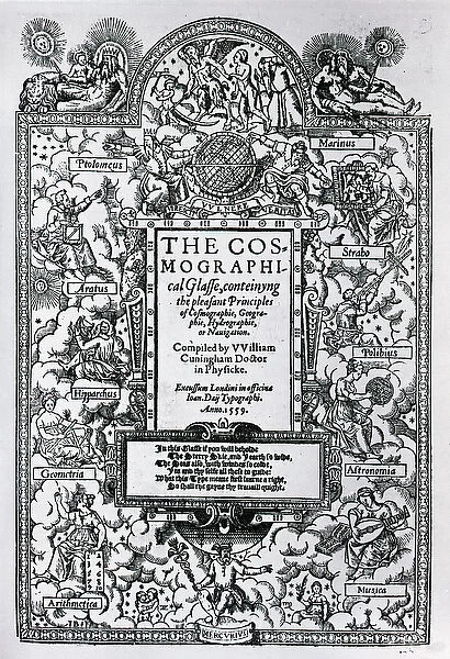 Titlepage of The Cosmographical Glass, 1559 (woodcut)