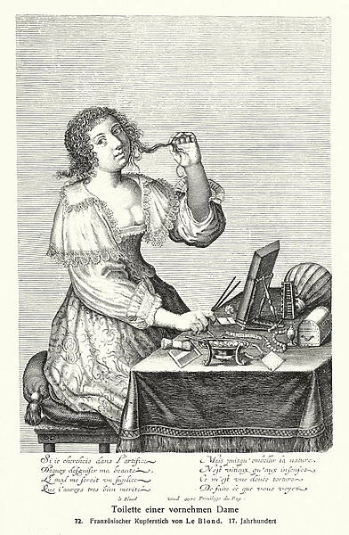 Toilette of a noble lady (copper engraving)