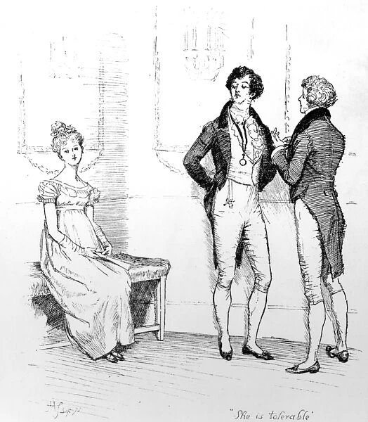 She is tolerable, illustration from Pride & Prejudice by Jane Austen