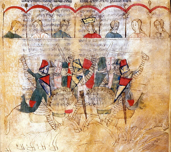 Tournament scene after the manuscript 'Lancelot du Lac'13th century