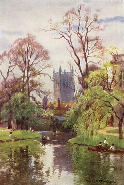 The Tower of St Johns College Chapel from the River (colour litho)