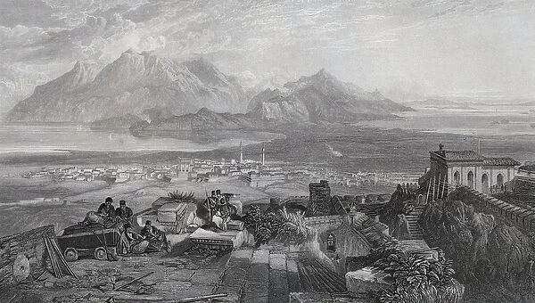 Town and Isthmus of Corinth seen from the Acropolis, engraved by W