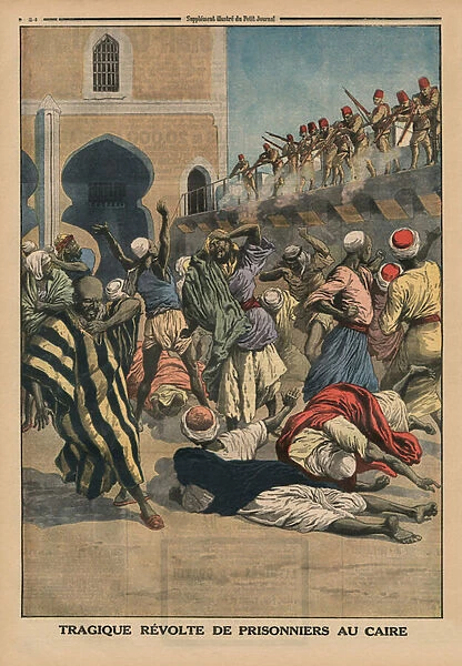 Tragic revolt of prisoners in Cairo, back cover illustration from Le Petit Journal, supplement illustre, 18th January 1914 (colour litho)
